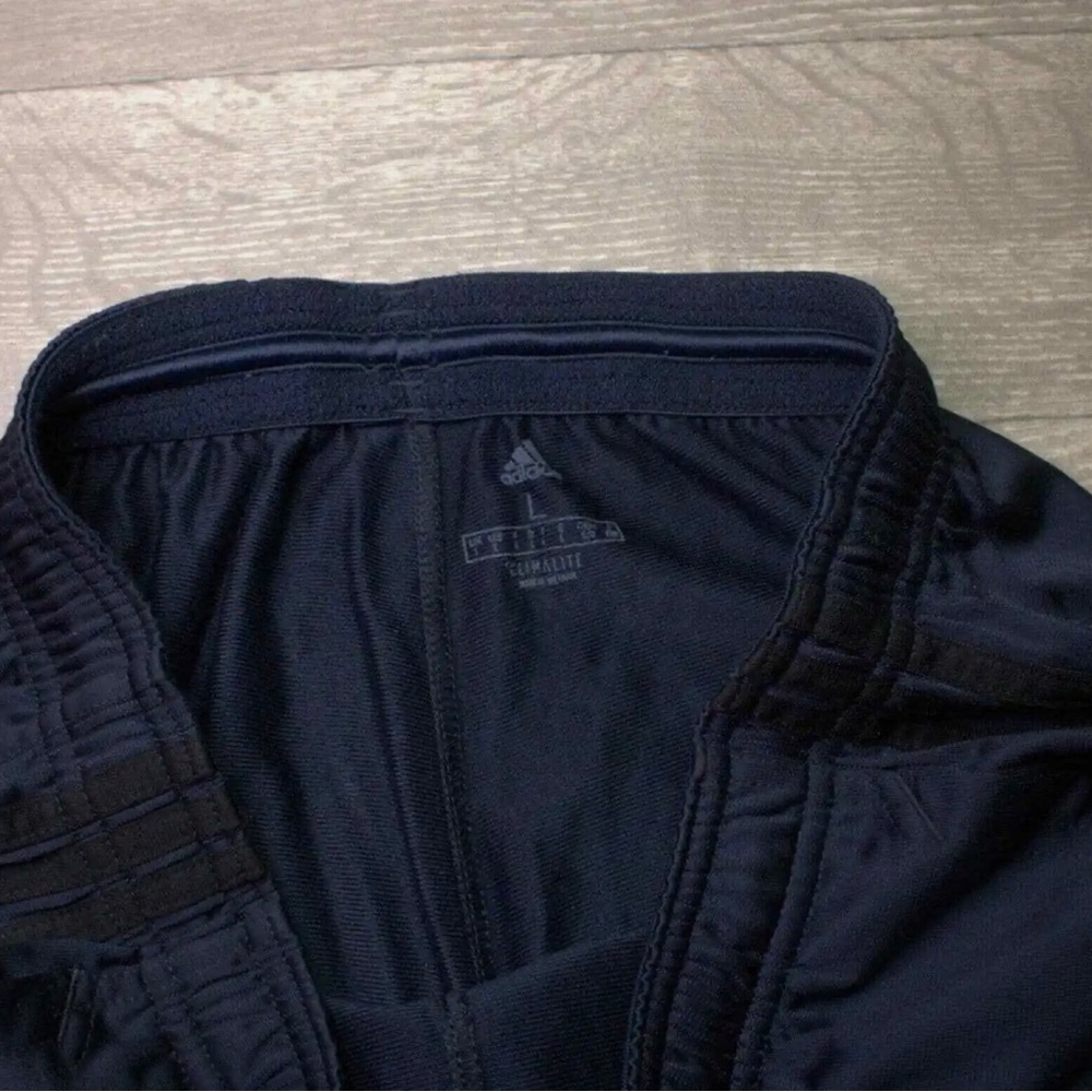 Adidas Men's Trico Zip Pant 3 Black Stripe Ankle Zip W/ Drawstring Navy Blue L